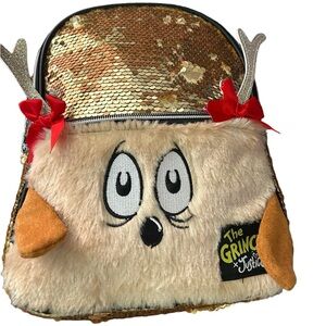 The Grinch max mini back pack with sequins, gold sequins, brown faux fur